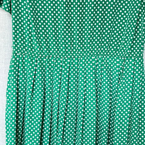 Leslie Fay Dress Petite Size L Todays Size Apr 12 Green Polka Dot Midi Vintage - Picture 3 of 6